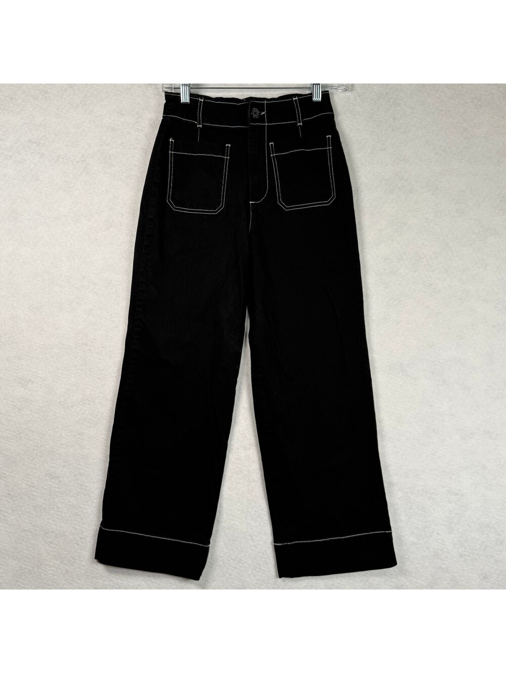 Bagatelle Collection Black Wide Leg Pants with White Stitching, Size 4